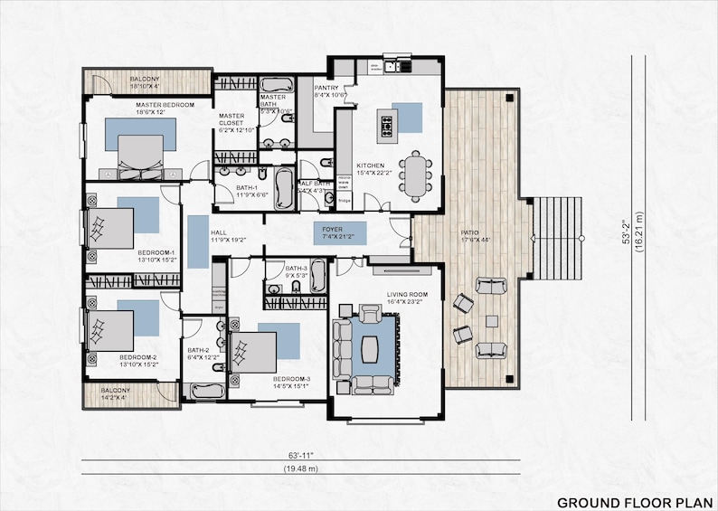 Modern 4 Bedroom House Plan: Single Story Home Blueprint (3173 Sq Ft ...
