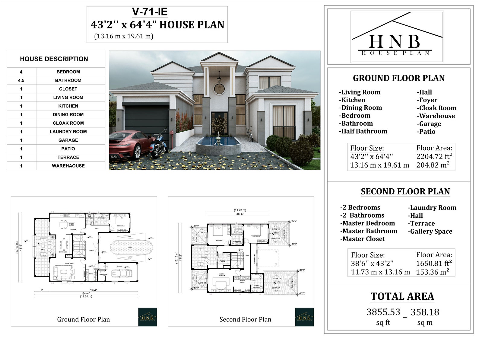 House Floor Plans,4 Bedroom 4.5 Bathroom House Plan,two Story House