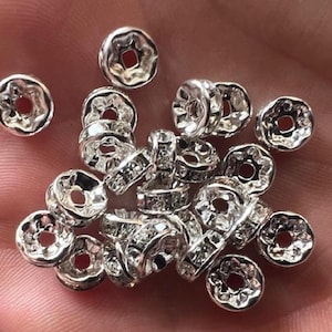 Silver Rhinestone Shamballa Beads Spacers Rondelle Bracelet Necklace Charms 6mm & 8mm K17