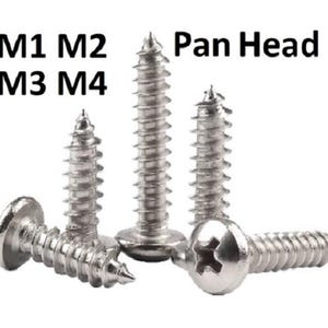 May include: A close-up of five silver pan head screws of different sizes. The screws are labelled M1, M2, M3, and M4.