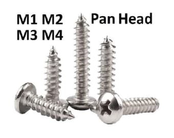M1 M2 M3 M4 Silver Pan Head Screws Thread Self Tapping Phillips Craft DIY Assorted Sizes 1mm, 2mm, 3mm, 4mm T61- T64