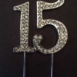 Various Ages Silver Birthday Anniversary Cake Topper Pick Decoration 12-90 years old Rhinestone Diamante Number 15 15th