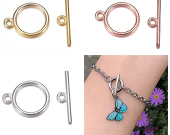 Silver, Gold or Rose Gold 15mm Round Toggle Clasps Findings Fastenings Jewellery Making K16