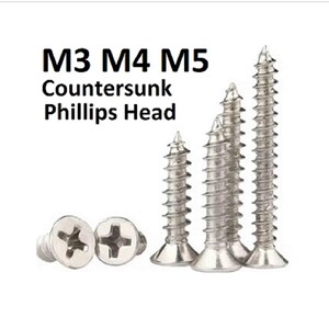 May include: A set of four silver countersunk Phillips head screws in sizes M3, M4, and M5.