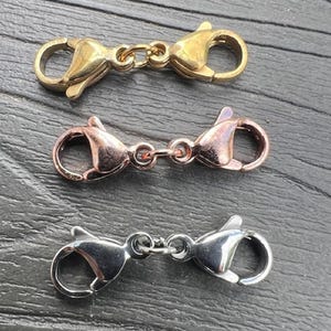 Various Colours Sizes Stainless Steel Double Button Lobster Clasp Hooks Extension Chain 2 Two K10 UK
