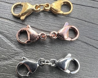 Various Colours Sizes Stainless Steel Double Button Lobster Clasp Hooks Extension Chain 2 Two K10 UK