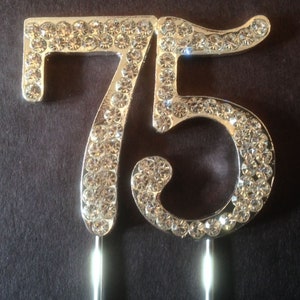Various Ages Silver Birthday Anniversary Cake Topper Pick Decoration 12-90 years old Rhinestone Diamante Number 75 75th