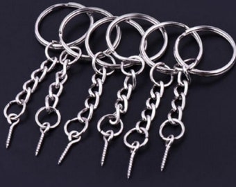 25mm Keyring Key Ring Split Jump Ring & Chain Screw Eye Screw Bail Chain K65 UK