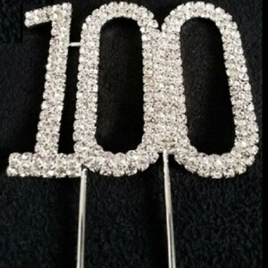 Various Ages Silver Birthday Anniversary Cake Topper Pick Decoration 12-90 years old Rhinestone Diamante Number 100 100th