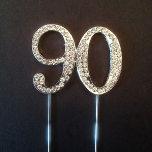Various Ages Silver Birthday Anniversary Cake Topper Pick Decoration 12-90 years old Rhinestone Diamante Number 90 90th
