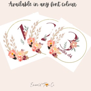 Cartes d'étape imprimables pour bébé - Floral rose