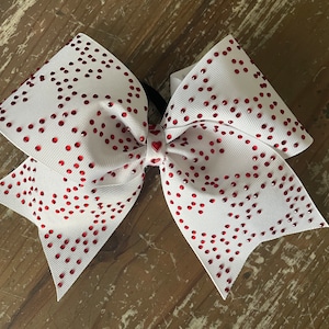 1 Hearts Bow - Red and White  Rhinestone Cheer Bow - Hearts Design