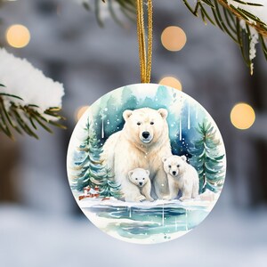 Cute Polar Bear Christmas Ornament, Polar Bear Family, Stocking Stuffer, Polar Bear Lover Gift
