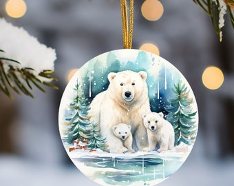 Cute Polar Bear Christmas Ornament, Polar Bear Family, Stocking Stuffer, Polar Bear Lover Gift