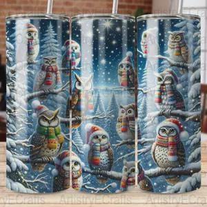 Christmas Owl Tumbler, Winter Wonderland, Festive Bird Design, Owl Lovers Gift, Snowy Scene Cup