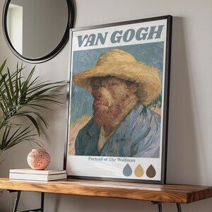 Van Gogh-stil Wolfman-porträtt, gotiskt monsterkonsttryck, mystisk impressionistisk affisch