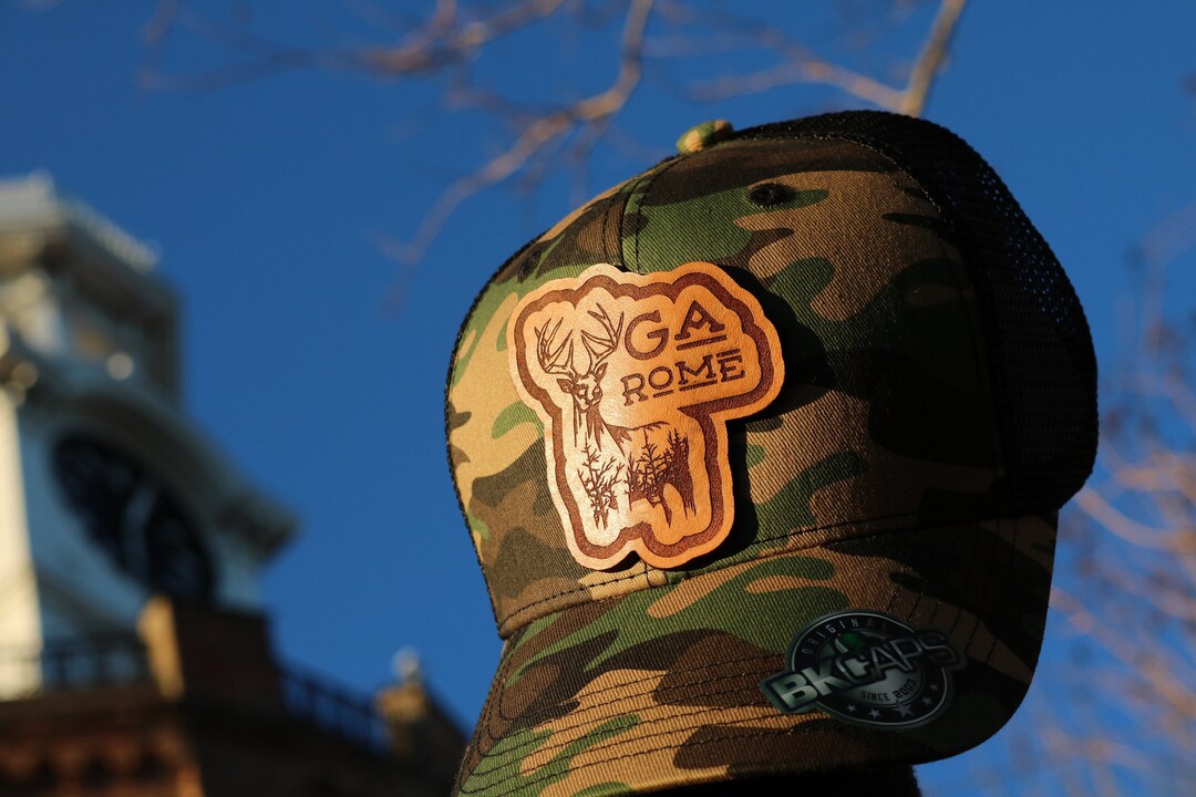 Deer Rome Rome Georgia Hunter Deer Camo Design Leather Patch Snapback Trucker Hat ...