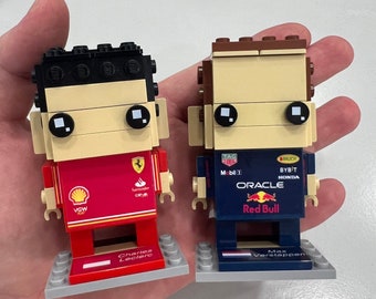 F1 driver figure made of LEGO bricks and Ferrari stickers with instructions MOC Charles Leclerc Max Verstappen gift for fans