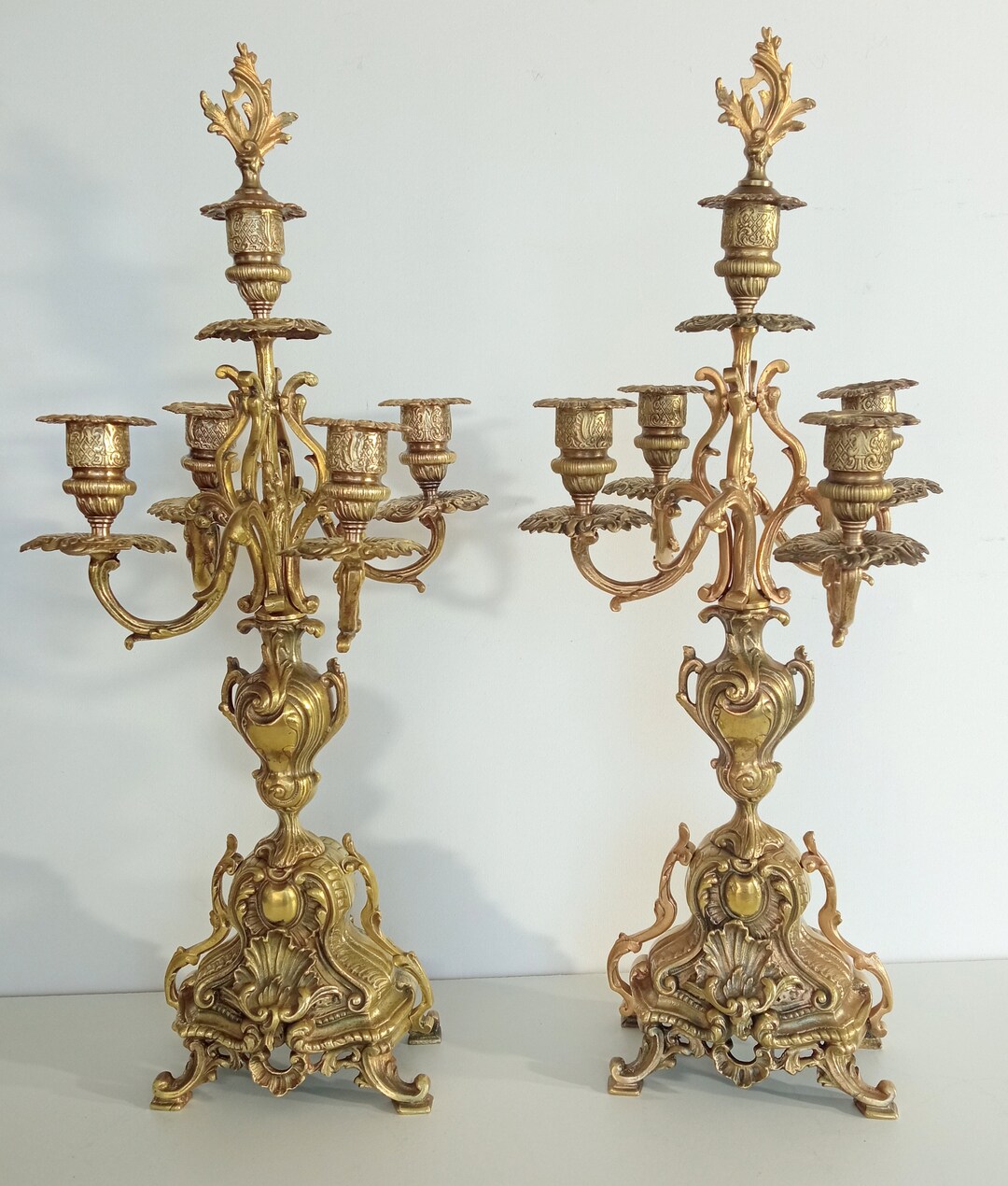 Paire De Candélabres En Bronze 5 Branches Style Rocaille Etsy