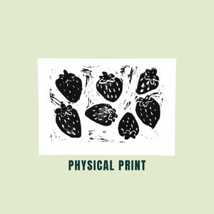 Strawberry Lino Print: Handmade Wall Art for Gallery Wall