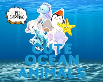 Schattige oceaandierenstickers | Matvinyldecor, geassorteerde set