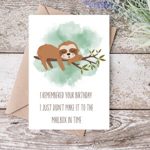 Sloth Belated Happy Birthday Greeting Card Blank Inside Printable Digital Download