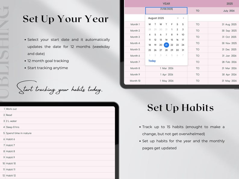 Google Sheets Habit Tracker Spreadsheet Aesthetic Template, Daily ...