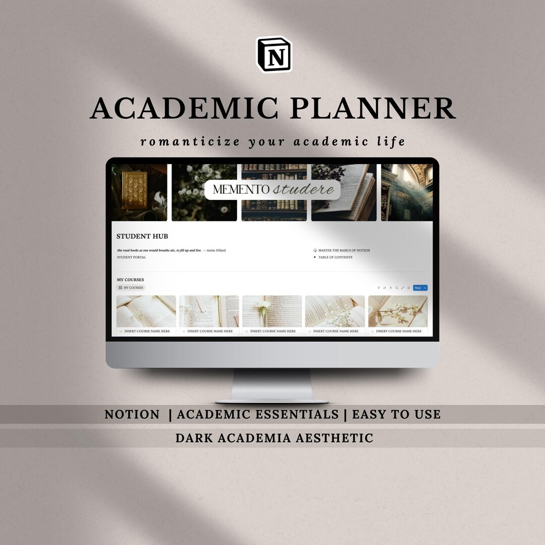 Dark Academia Notion Dashboard Academic Planner Template: Student Study ...