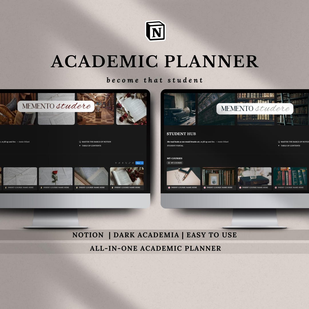 Notion Dashboard Dark Academia Planner Template: Student Study Planner ...