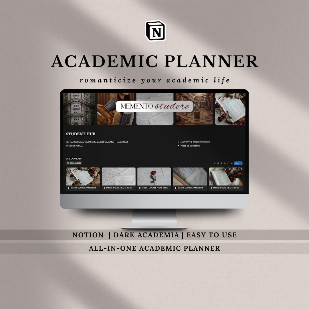 Student Notion Dashboard Dark Academia Template: College Study Planner ...