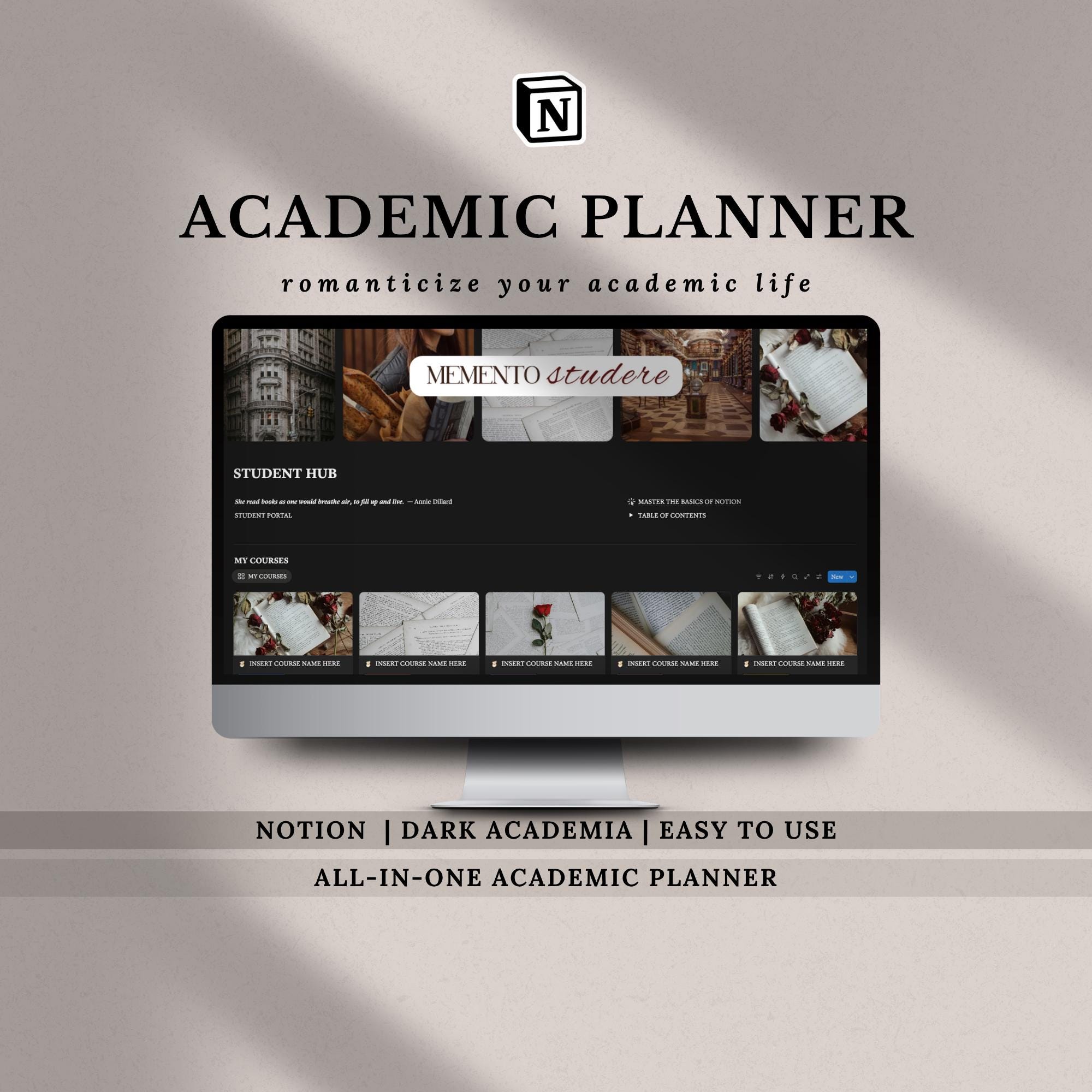 Student Notion Dashboard Dark Academia Template: College Study Planner ...