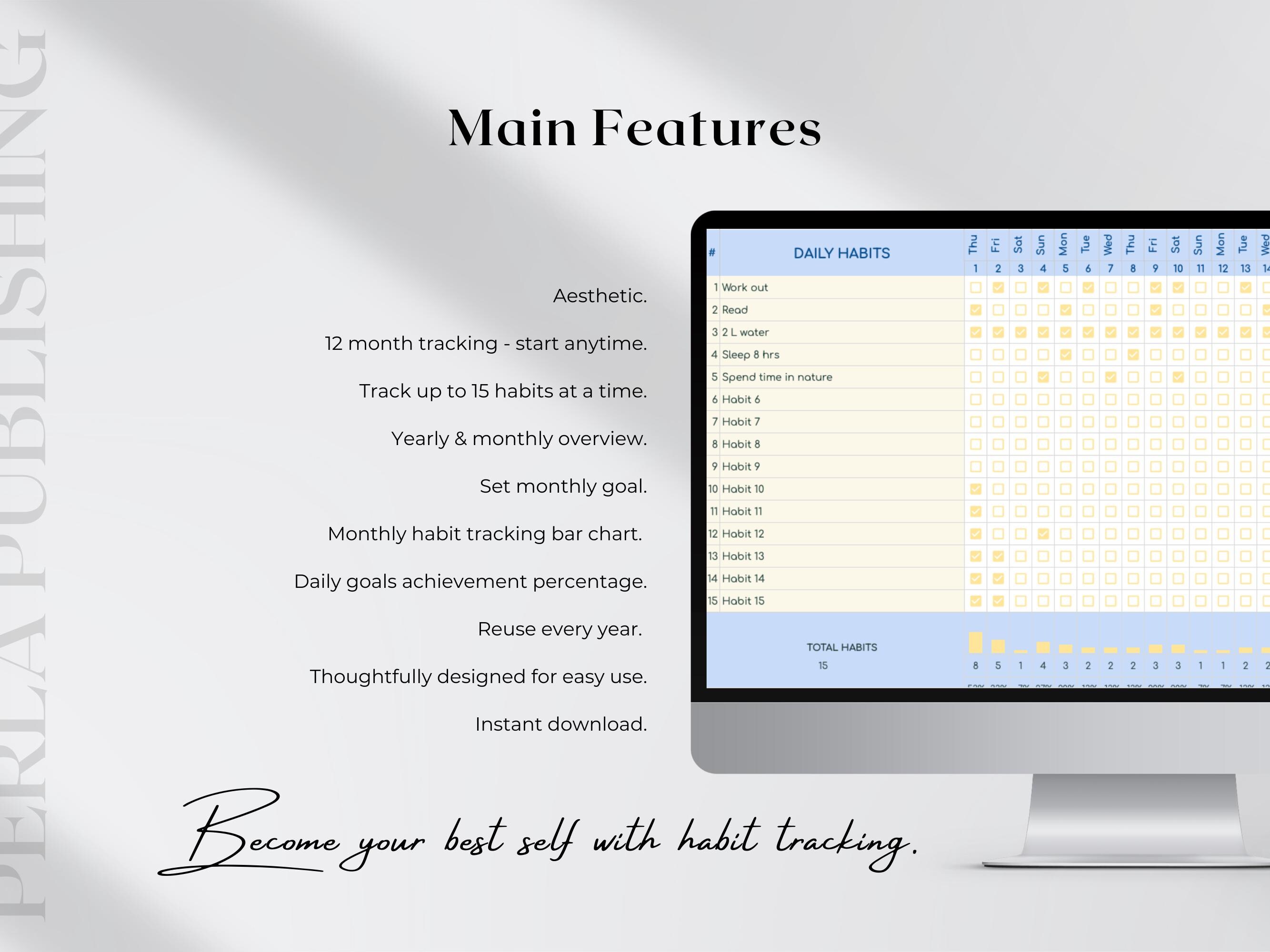 Google Sheets Habit Tracker Spreadsheet Aesthetic Template, Daily ...
