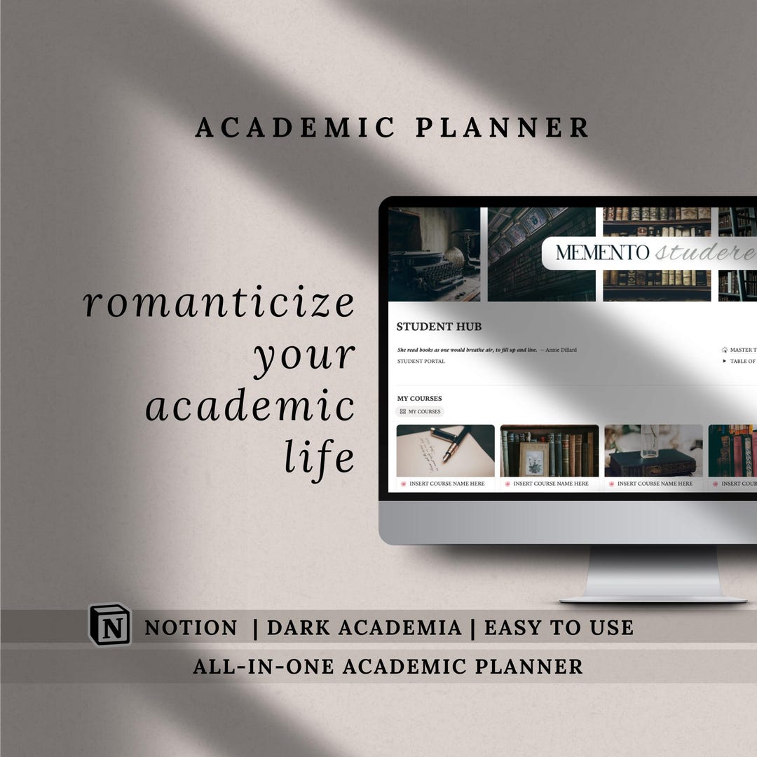 Notion Dashboard Dark Academia Planner Template: Student Study Planner ...