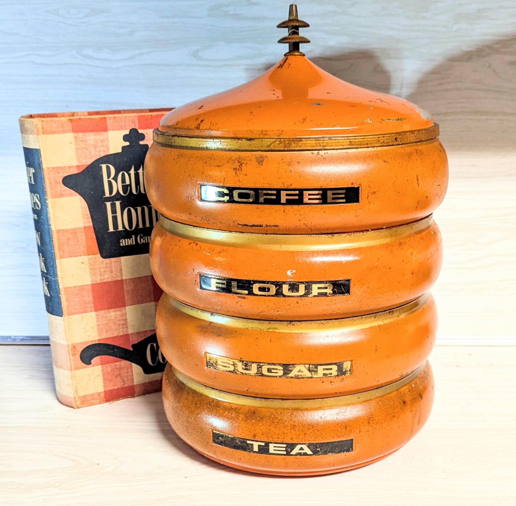 1960's Lincoln Beautyware Pagota Style Orange Metal Stacking