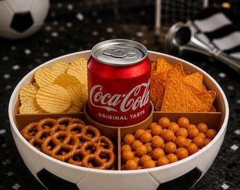 WM 2026 Snackschale Fußball mit Becherhalter | 3D Druck Knabberschale Gold | Fußball Geschenk Männer Deko | Snack Couch Gaming Wunschfarbe