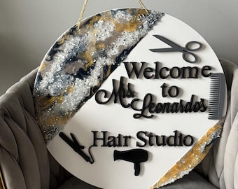 Letrero comercial de resina 3D personalizado para puerta de tienda, decoración de salón