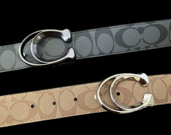 Coach Signature Monogram Canvas Belt in Black and Gray NWT COACH MEN main image 4
