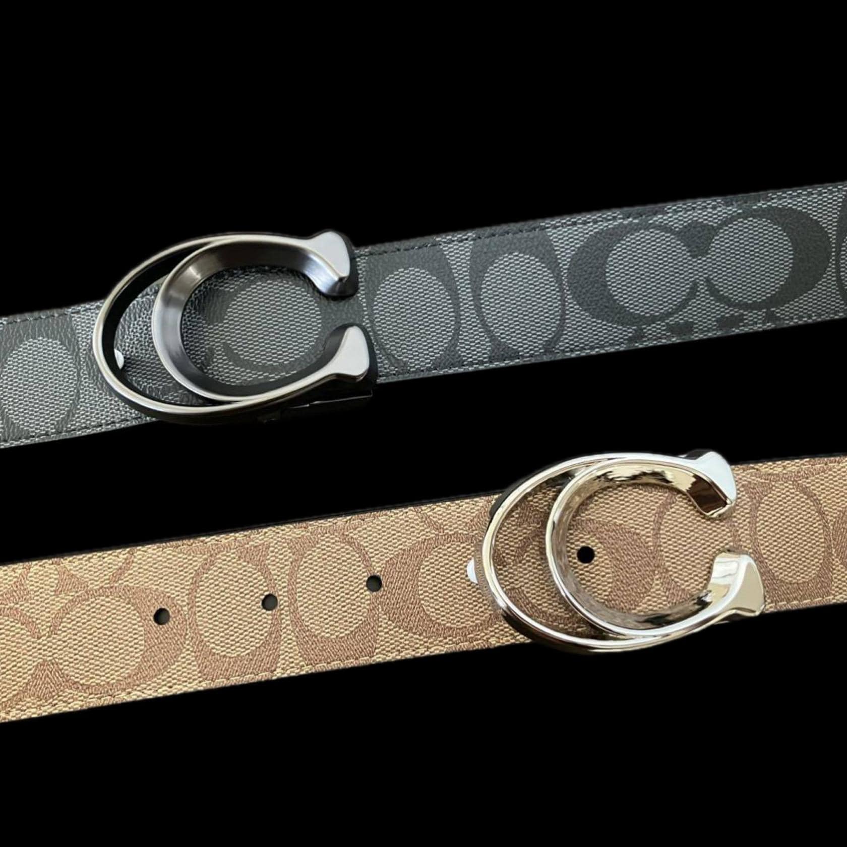 COACH Sculpted Reversible Signature Belt Grey Beige X Black 