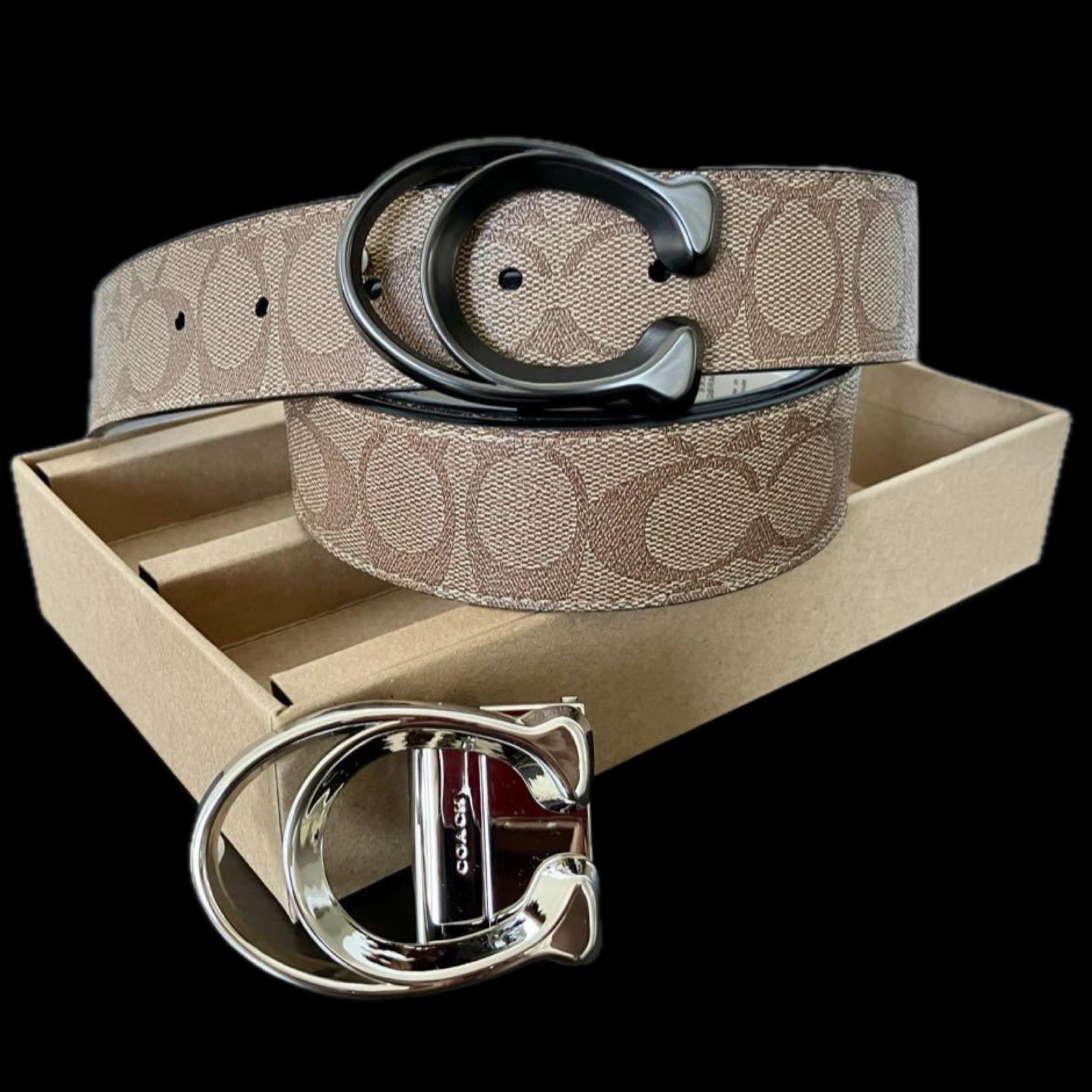 Coach Brown Signature Canvas Belt with Silver Ring Buckle COACH Brown Leather Nylon Stripe Ribbon Woven Surcingle  main image 3