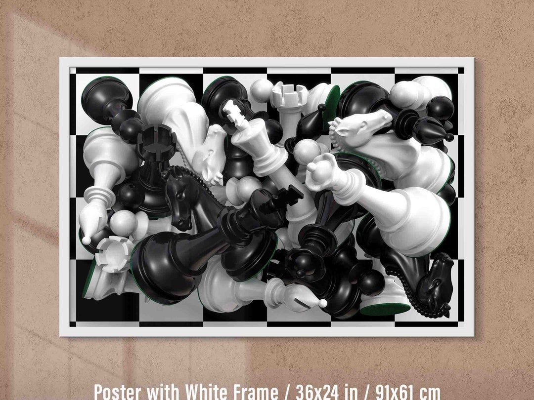 Chess Pile Wall Art Black and White Glossy Chess Pieces - Etsy