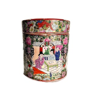 Vintage Chinese polychroom famille Rose gembercilinder pot, grote Chinese vaas, Chinese handgeschilderde vaas, vaas cadeau Chinese roos medaillon