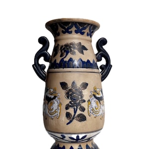 Vintage Chinese two-handled ceramic vase, antique glazed vase with dragons. Glazed ceramic vase. Souvenir gift for her, unique home decor