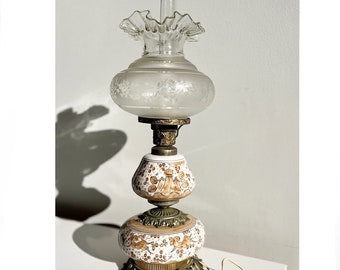 Vintage Portuguese Hand Painted Ceramic Table Lamp, Tall Table Lamp, Beige Brown Lamp 1960s, Souvenir Housewarming Gift, Unique