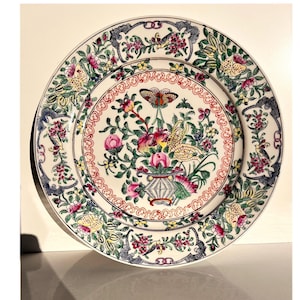 Vintage Decorative Wall Plate. Hand Painted, Gorgeous Artwork. Macau. China Export Porcelain Flower Decor Famille Rose. Souvenir Gift Unique