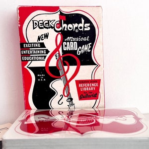 Raro mazzo di carte retrò vintage sigillato Deck-Of-Chords® Gioco di carte musicali USA 1967. Carte da gioco d'epoca della biblioteca di riferimento per chitarristi