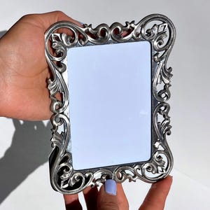 Vintage pewter photo frame Lawrence Frames Canada 1980s, ornate rococo-style picture holder collectible table decor original insert included