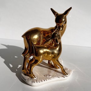 Collectible porcelain figurine golden Deer-Mother and baby. rare vintage figurine, minimalist figurine for home decor. Souvenir gift, unique