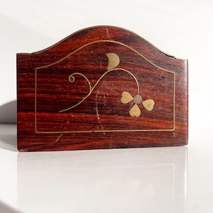 Organizador de escritorio decorativo de madera con detalles florales dorados, caja, hecho en India, bloc de notas de madera, portalápices, organizador de tarjetas de presentación