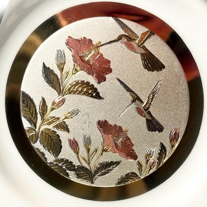 Vintage The Art of Chokin 24KT Decorative Plate with 24K Gold Rim, Etched Metal, Made in Japan, Collectible Decorative Plate. Souvenir, Gift