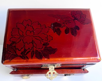 大正ロマン風　漆器 花装飾 赤い箱アクセサリーケース 大正ロマン風 漆器 花装飾 赤い箱アクセサリーケース ヴィンテージ
